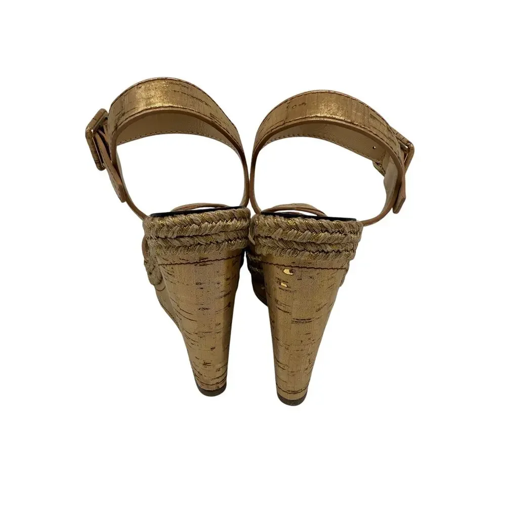 Christian Louboutin Almeria 120 Liege Gold Cork Wedge Sandals Women's Size 36